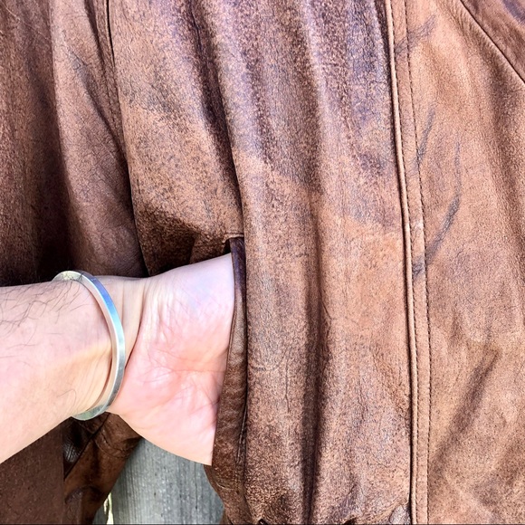 Adventure Bound | Vintage 80s Brown Leather Raglan Waist Length Jacket Sz L - Picture 4 of 11